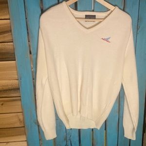 Vintage 80s Piedmont Airlines v neck sweater size medium white embroidered USA